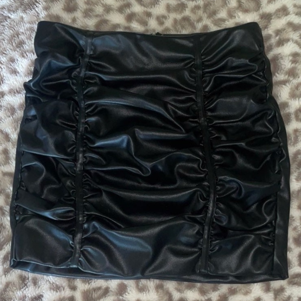 Leather ruched skirt